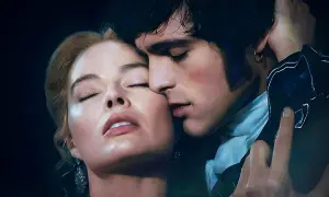 En kvinna och en man i en passionerad omfamning, en scen från nya romantiska filmer.