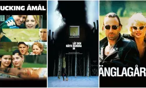 Tre svenska klassiska filmer: Fucking Åmål, Låt den rätte komma in och Änglagård.