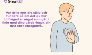 En person med handen utsträckt säger "tack men nej tack" till en förfrågan som inte stämmer överens med värderingar eller energinivå.