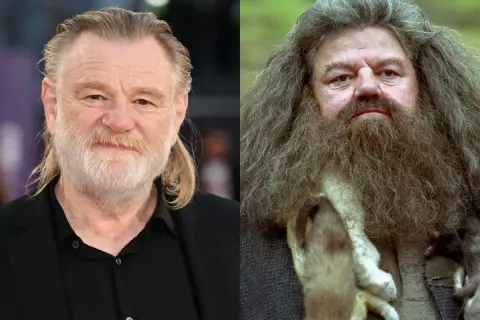 Brendan Gleeson bredvid Robbie Coltrane som Hagrid, en av de mest älskade figurerna i Harry Potter.