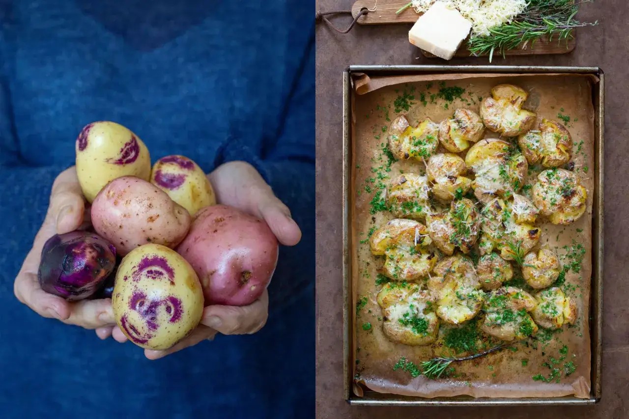 H&auml;rliga klyftpotatis i ugn, gyllene och gratinerade med ost och &ouml;rter. En perfekt sidor&auml;tt!